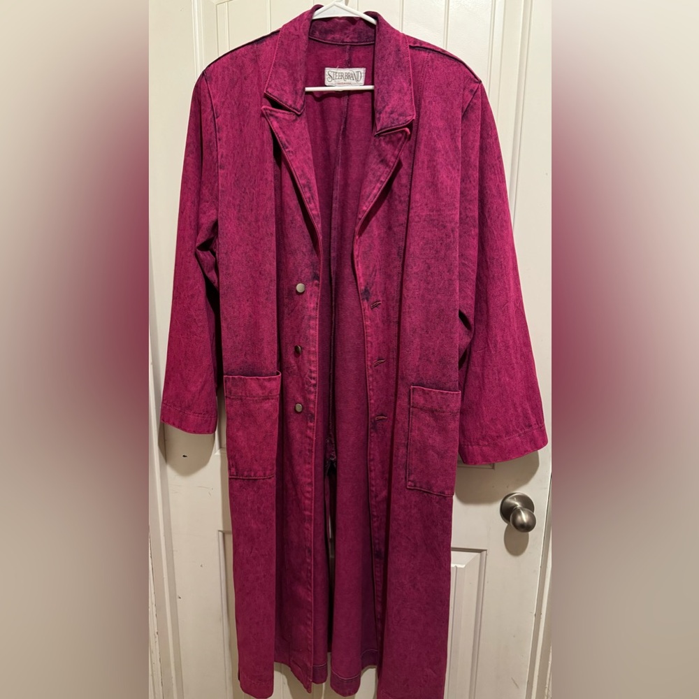 Vintage Pink acid washed long jean jacket